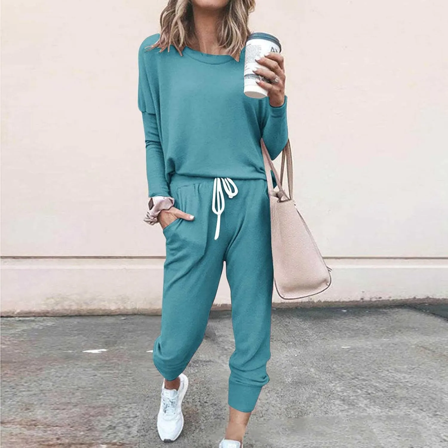 Womens Jogger Set Two Piece Lounge Set Long Sleeve Tops Jogger Sweatpants Track Sweats Suits Loungewear Pajama Sets