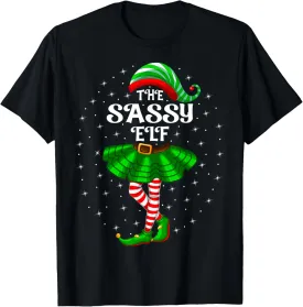 Xmas Family Matching Women Girls Mom The Sassy Elf Christmas T-Shirt