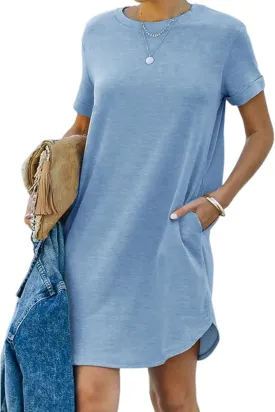 YEXIPO Women's Casual Summer Short Sleeve T Shirt Dress Nightgown Crew Neck Loose Solid Color Basic Dresses with Pockets