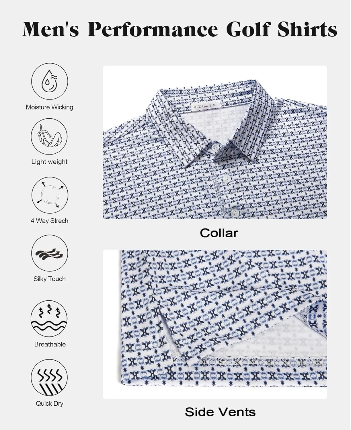 zeetoo Mens Polo Shirts Print Golf Shirts Performance Moisture Wicking Dry Fit Short Sleeve Golf Polo Shirts for Men