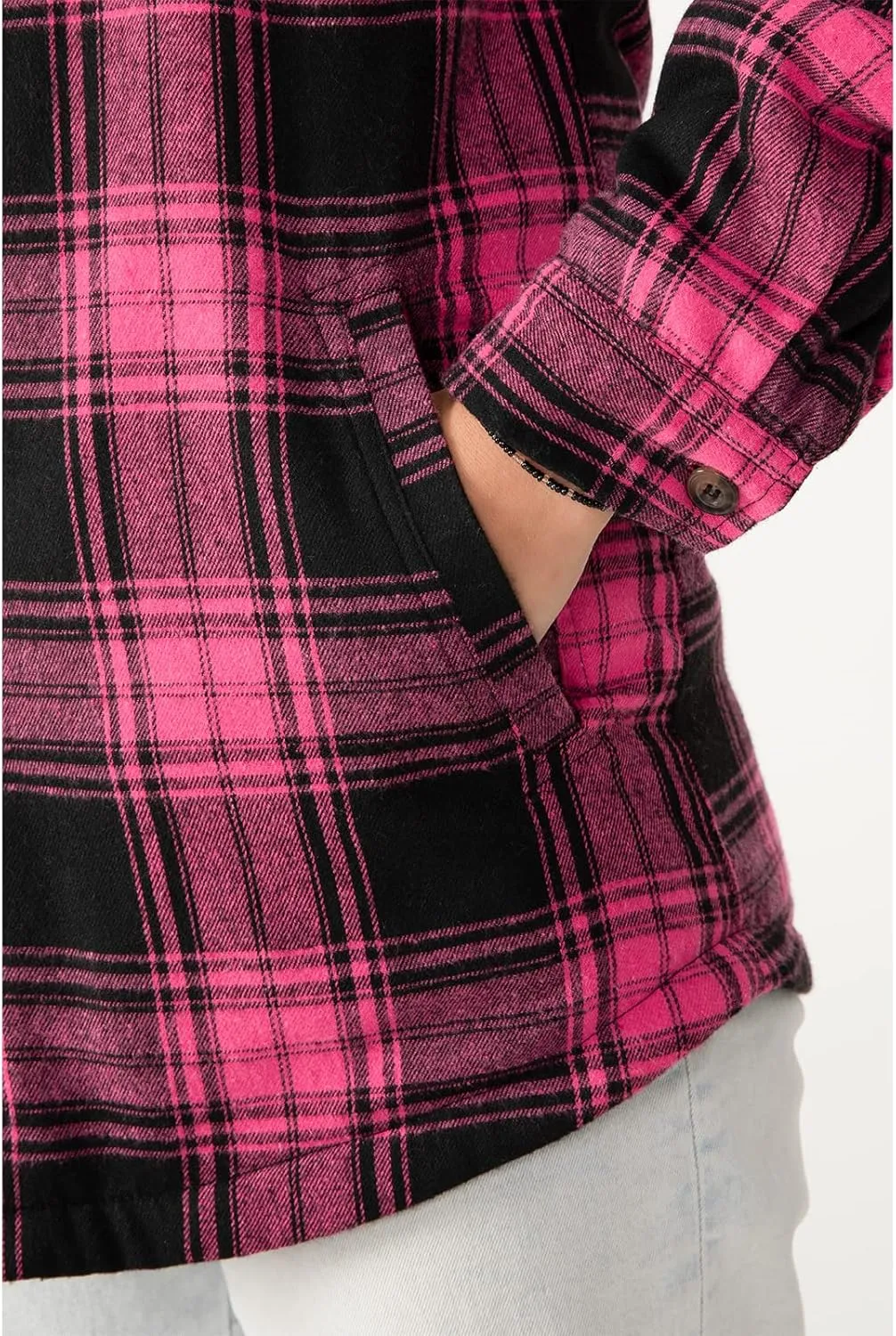 ZENTHACE Women's Sherpa Lined Plaid Flannel Jacket Button Down Hooded Flannel Shirt Jacket Warm Shacket(All Sherpa Lining)