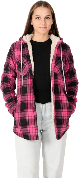ZENTHACE Women's Sherpa Lined Plaid Flannel Jacket Button Down Hooded Flannel Shirt Jacket Warm Shacket(All Sherpa Lining)